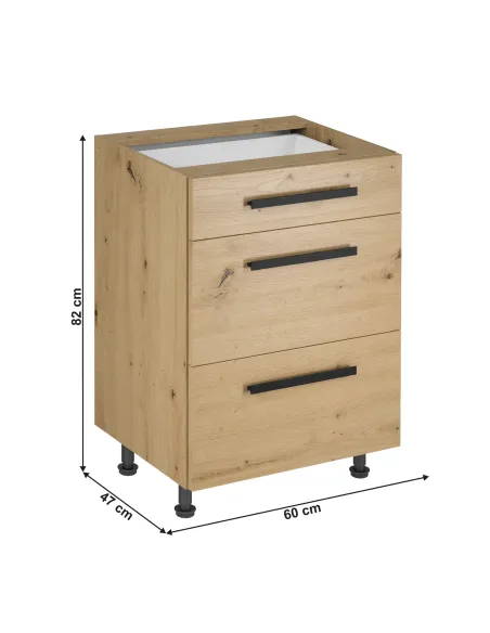 Comodă LANGEN D60S3 U pentru living/dormitor, 60x47x82 cm, PAL și stejar artizanal | MobilaOK