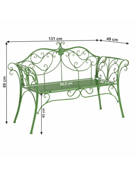 Bancă de grădină ETELIA, verde, grădină, 131x49x89 cm, Metal | MobilaOK
