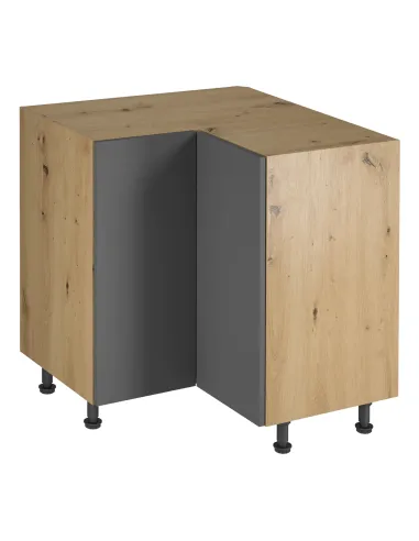 Dulap de colţ LANGEN D90N pentru living/dormitor, 79x79x82 cm, PAL laminat stejar/gri mat | MobilaOK