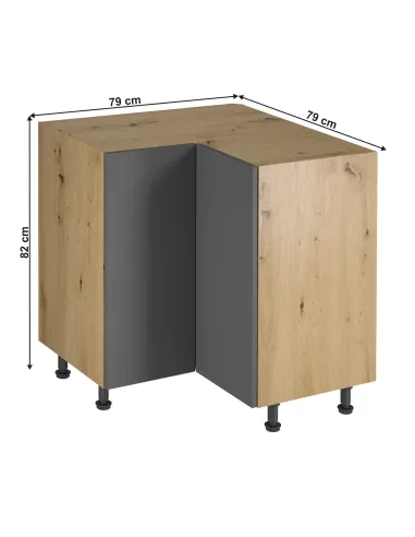 Dulap de colţ LANGEN D90N pentru living/dormitor, 79x79x82 cm, PAL laminat stejar/gri mat | MobilaOK
