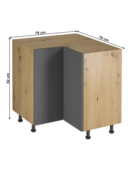 Dulap de colţ LANGEN D90N pentru living/dormitor, 79x79x82 cm, PAL laminat stejar/gri mat | MobilaOK
