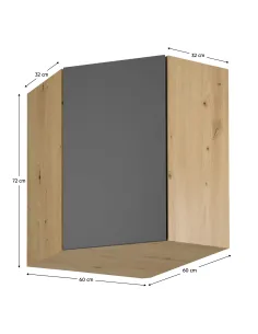 Dulap superior LANGEN, colț, bucătărie/hol, 60x60x72 cm, PAL melaminat stejar/MDF | MobilaOK 2
