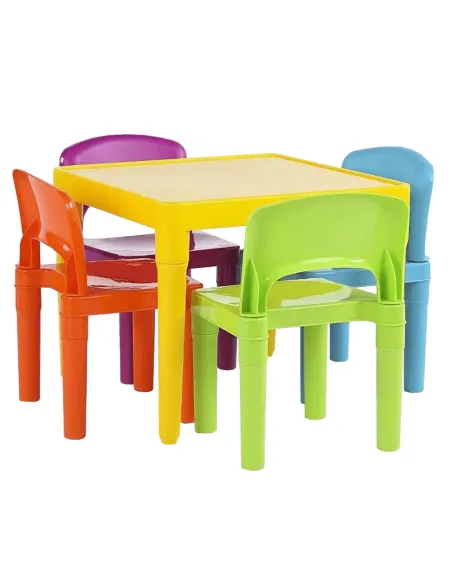 Set pentru copii ZILBO, cameră copii, masă 51x51x46 cm și scaune 30,5x27x44 cm, plastic | MobilaOK