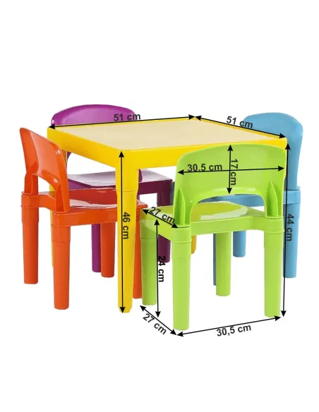 Set pentru copii ZILBO, cameră copii, masă 51x51x46 cm și scaune 30,5x27x44 cm, plastic | MobilaOK