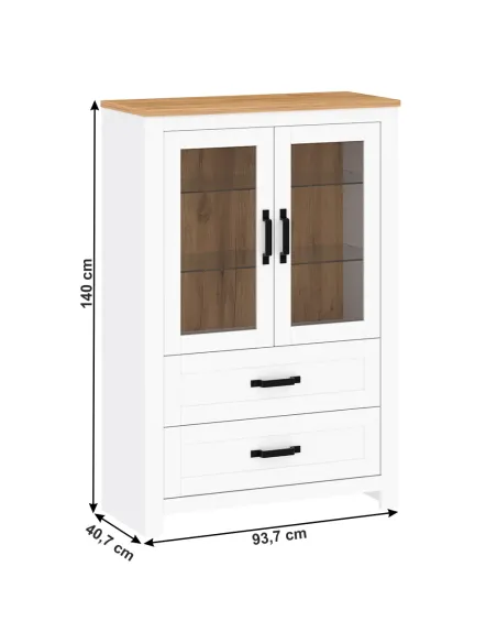 Vitrină LANZETTE K, living/dormitor/hol, 93.7x40.7x140 cm, PAL/MDF melaminat | MobilaOK