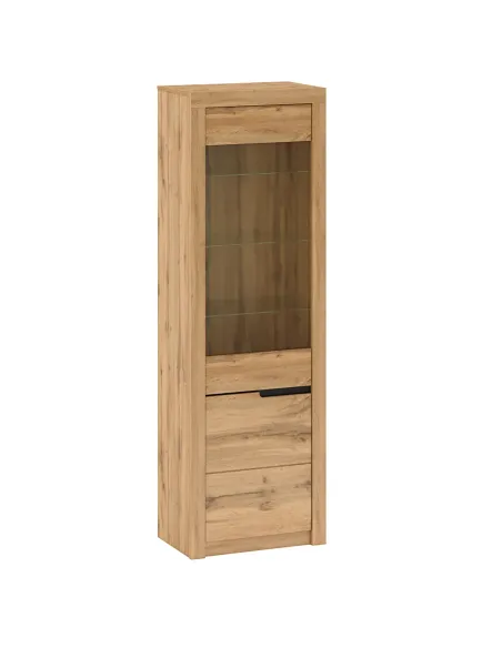 Vitrină TORONTA, living/hol, 63x39.7x197.2 cm, PAL/MDF stejar wotan | MobilaOK