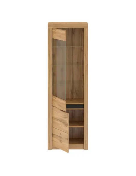 Vitrină TORONTA, living/hol, 63x39.7x197.2 cm, PAL/MDF stejar wotan | MobilaOK