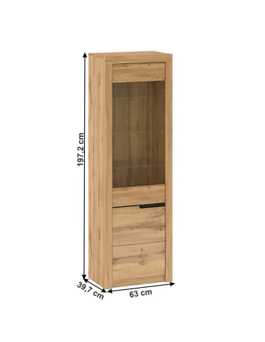Vitrină TORONTA, living/hol, 63x39.7x197.2 cm, PAL/MDF stejar wotan | MobilaOK