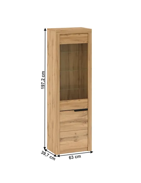Vitrină TORONTA, living/hol, 63x39.7x197.2 cm, PAL/MDF stejar wotan | MobilaOK