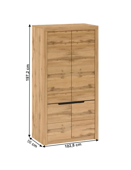 Dulap TORONTA F, dormitor/hol, 102.8x56x197.2 cm, PAL/stejar wotan | MobilaOK