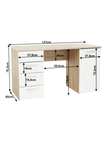 Masă de birou EUSTACH, birou, 137x76.3x60 cm, PAL melaminat | MobilaOK