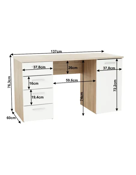 Masă de birou EUSTACH, birou, 137x76.3x60 cm, PAL melaminat | MobilaOK