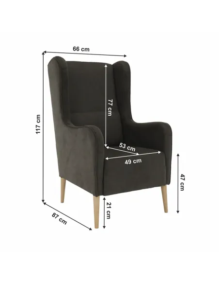 Fotoliu BREDLY pentru living, 66x87x117 cm, textil și lemn | MobilaOK