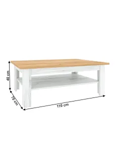 Măsuță de cafea SUDBURY living 110x70x40 cm PAL stejar craft auriu/alb | MobilaOK 2