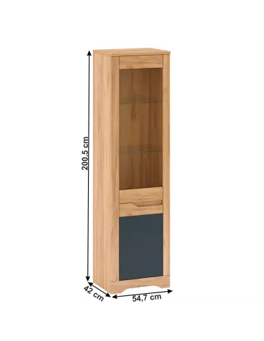 Vitrină FIDEL, living/hol/dormitor, 54.7x42x200.5 cm, PAL melaminat/MDF | MobilaOK