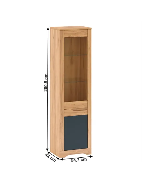 Vitrină FIDEL, living/hol/dormitor, 54.7x42x200.5 cm, PAL melaminat/MDF | MobilaOK