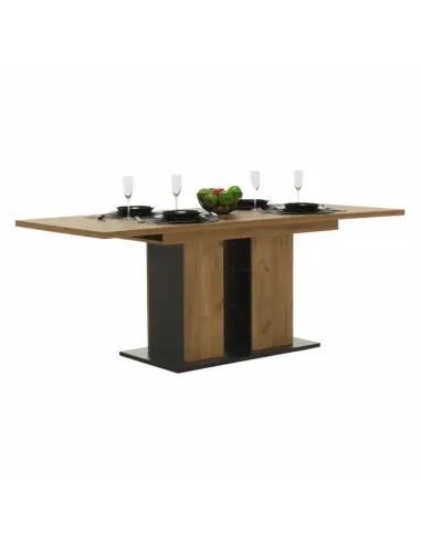Masă Dining FIDEL, sufragerie, 155-204x86 cm, PAL/MDF, stejar craft auriu/grafit gri | MobilaOK