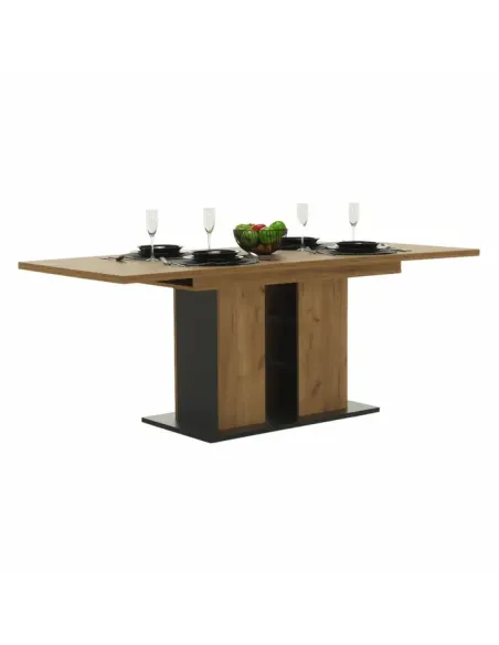 Masă Dining FIDEL, sufragerie, 155-204x86 cm, PAL/MDF, stejar craft auriu/grafit gri | MobilaOK