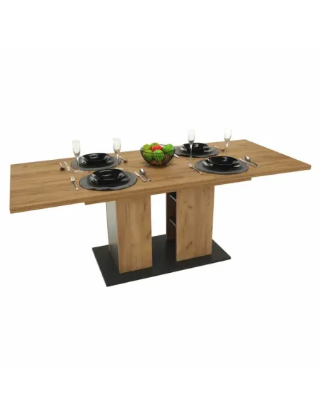 Masă Dining FIDEL, sufragerie, 155-204x86 cm, PAL/MDF, stejar craft auriu/grafit gri | MobilaOK