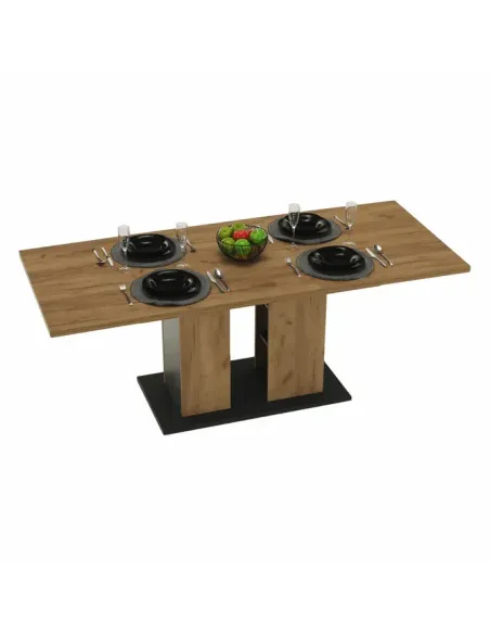 Masă Dining FIDEL, sufragerie, 155-204x86 cm, PAL/MDF, stejar craft auriu/grafit gri | MobilaOK
