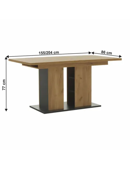 Masă Dining FIDEL, sufragerie, 155-204x86 cm, PAL/MDF, stejar craft auriu/grafit gri | MobilaOK