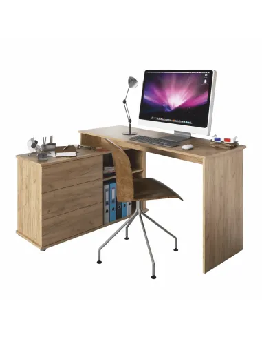 Birou PC TERINO, colț universal 138x110x75.4 cm, PAL melaminat stejar artisan | MobilaOK
