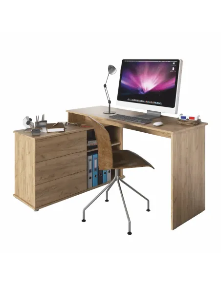 Birou PC TERINO, colț universal 138x110x75.4 cm, PAL melaminat stejar artisan | MobilaOK