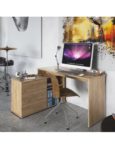 Birou PC TERINO, colț universal 138x110x75.4 cm, PAL melaminat stejar artisan | MobilaOK