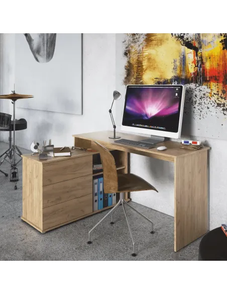 Birou PC TERINO, colț universal 138x110x75.4 cm, PAL melaminat stejar artisan | MobilaOK
