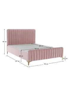 Pat KAISA, dormitor, 160x200, catifea textilă și metal crom auriu mat | MobilaOK 2