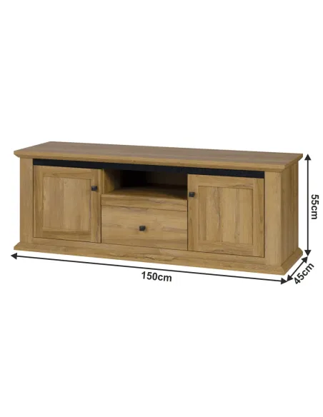 Masă RTV LEON, living, 150x40x55 cm, PAL laminat stejar grand | MobilaOK