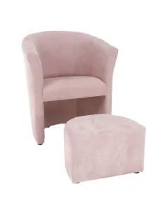 Fotoliu ROSE cu taburet, roz pudră, living/dormitor, 66x60x77 cm, textil | MobilaOK