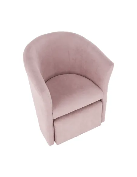 Fotoliu ROSE cu taburet, roz pudră, living/dormitor, 66x60x77 cm, textil | MobilaOK