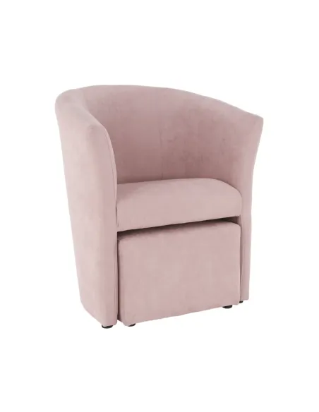 Fotoliu ROSE cu taburet, roz pudră, living/dormitor, 66x60x77 cm, textil | MobilaOK