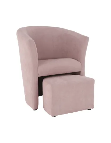 Fotoliu ROSE cu taburet, roz pudră, living/dormitor, 66x60x77 cm, textil | MobilaOK