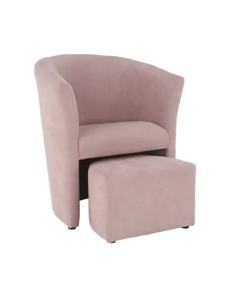 Fotoliu ROSE cu taburet, roz pudră, living/dormitor, 66x60x77 cm, textil | MobilaOK