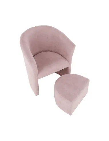 Fotoliu ROSE cu taburet, roz pudră, living/dormitor, 66x60x77 cm, textil | MobilaOK