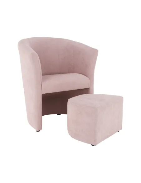 Fotoliu ROSE cu taburet, roz pudră, living/dormitor, 66x60x77 cm, textil | MobilaOK
