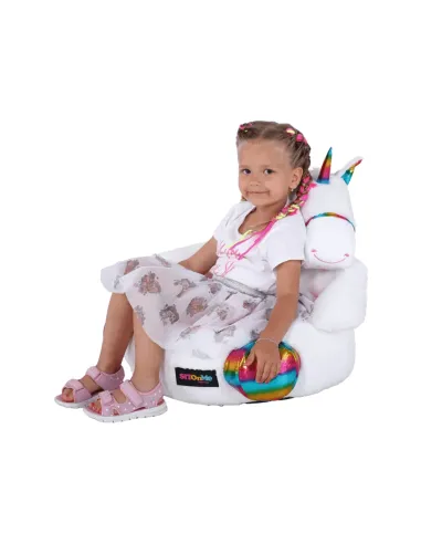 Fotoliu BUFEL, sac unicorn, dormitor/copii, 50x45 cm, textil/EPS | MobilaOK
