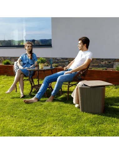 Set Grădină JARUB, terasă/balcon, masă 60x60x52 cm, scaun 58x59x74 cm, rattan artificial și oțel | MobilaOK