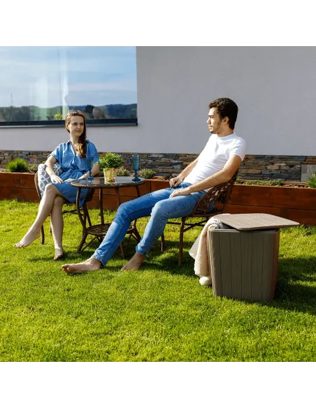 Set Grădină JARUB, terasă/balcon, masă 60x60x52 cm, scaun 58x59x74 cm, rattan artificial și oțel | MobilaOK
