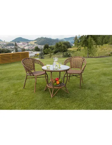 Set Grădină JARUB, terasă/balcon, masă 60x60x52 cm, scaun 58x59x74 cm, rattan artificial și oțel | MobilaOK
