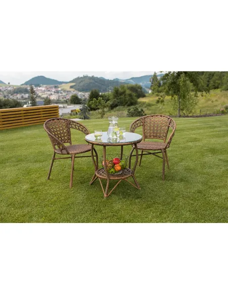 Set Grădină JARUB, terasă/balcon, masă 60x60x52 cm, scaun 58x59x74 cm, rattan artificial și oțel | MobilaOK