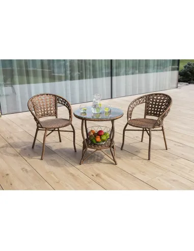 Set Grădină JARUB, terasă/balcon, masă 60x60x52 cm, scaun 58x59x74 cm, rattan artificial și oțel | MobilaOK