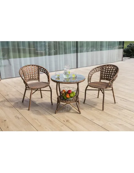 Set Grădină JARUB, terasă/balcon, masă 60x60x52 cm, scaun 58x59x74 cm, rattan artificial și oțel | MobilaOK