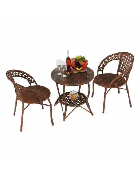 Set Grădină JARUB, terasă/balcon, masă 60x60x52 cm, scaun 58x59x74 cm, rattan artificial și oțel | MobilaOK