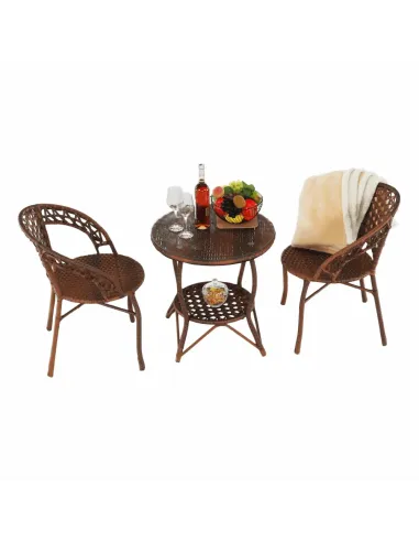 Set Grădină JARUB, terasă/balcon, masă 60x60x52 cm, scaun 58x59x74 cm, rattan artificial și oțel | MobilaOK