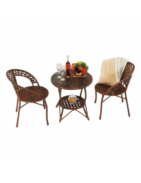 Set Grădină JARUB, terasă/balcon, masă 60x60x52 cm, scaun 58x59x74 cm, rattan artificial și oțel | MobilaOK