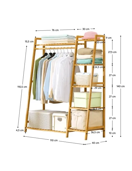 Organizator Dulap, VINET, dressing, 110x40x140 cm, bambus | MobilaOK