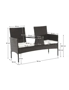 Set Grădină LALIT cu Măsuță și Perne, 125x48x87 cm, Ratan Artificial și Oțel | MobilaOK 2